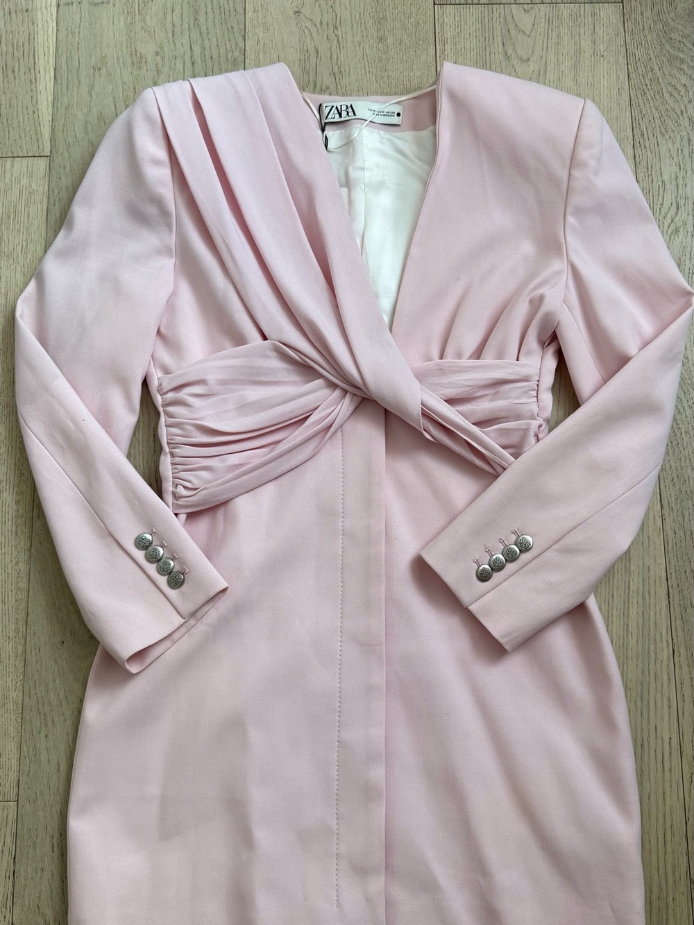 Zara Light Pink Twist-Front Long Sleeve Dress